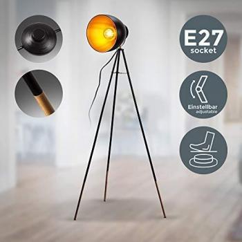 Lampadaire rétro en métal noir doré avec abat-jour E27