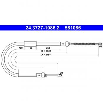 Handbremsseil ATE 24.3727-1086.2, hinten rechts Renault Modus