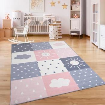 Paco Home Kinderteppich »Eliz 393«, rechteckig, 12 mm Höhe, Kurzflor, Spielteppich, Patchwork-Muster mit Sonne, Wolken und Herz
