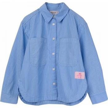 Camicia Replay A Maniche Lunghe in Popeline Azzurro con Strisce Bianche per Bambine di 8 Anni