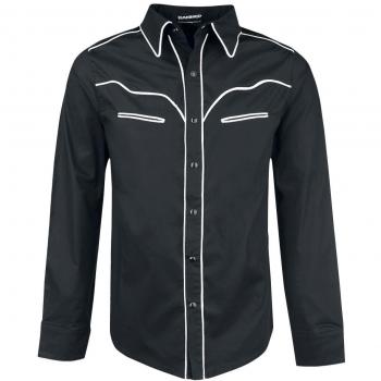 Banned Alternative Rockabilly Langarmhemd Plain Trim Schwarz/Weiß L