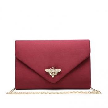 Bee Lock Clasp Burgundy Leather Clutch