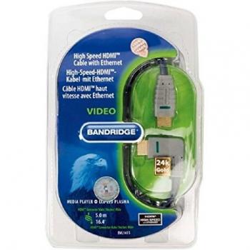 Bandridge High Speed HDMI-Kabel mit Ethernet HDMI-Anschluss auf HDMI-Anschluss (rechts abgewinkelt) 5m blau
