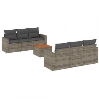 Set Divani Giardino 7 pz Polyrattan e Cuscini Grigi