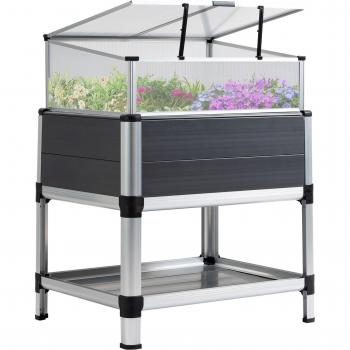 Macetero Urbano Elevado de Aluminio 78,5x61x99,5 cm con Techos Abatibles y Estante Inferior