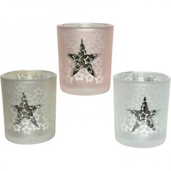 Base portacandela in stella, assortimento colori, h 8 cm