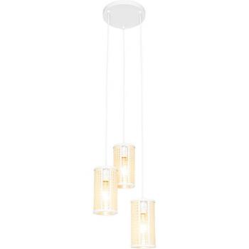 Lampada a sospensione bianca in rattan tondo a 3 luci