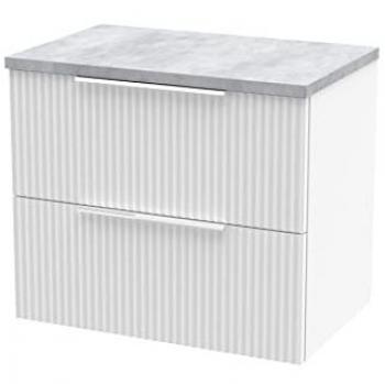 600mm Fluted Wall Hung Vanity Unit with 2 Drawers and Grey Laminate Worktop
