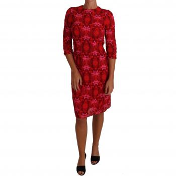 Dolce & Gabbana Red Pink Floral Lace Dress