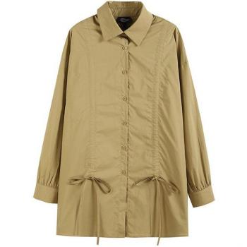 XITAO Women's Plus Size Drawstring Pleated Long Sleeve Blouse