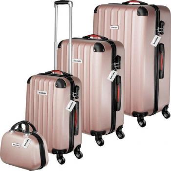 Valise Rigide Cleo 4 Pcs – Roues Amovibles 360° – Or Rose