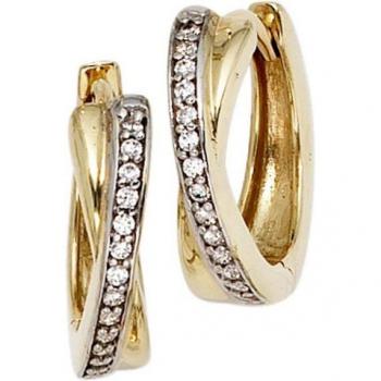 Goldbänder JOBO – 15,3 mm Bicolor‑Creolen mit Zirkonia