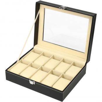 PU Leather Jewelry and Watch Storage Box with 12 Grids