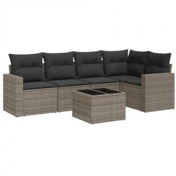 VidaXL 6-tlg. Lounge-Set Garten mit Kissen Grau Poly Rattan
