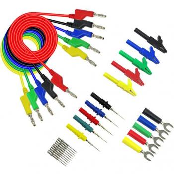 Kit Cleqee 4 mm con pinza cocodrilo y banana doble para multímetro