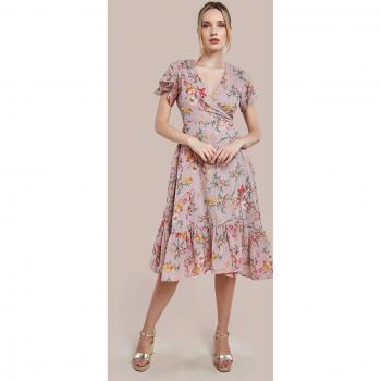City Goddess Women's Beige Flutter Sleeve Midi Dress