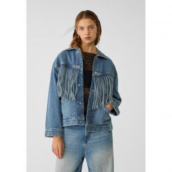 Fransen-Jeansjacke in Denim von Stradivarius
