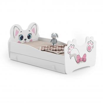 Cama de Niño Viking 160x80 con Cajón, Gato Rosa y Colchón incluido
