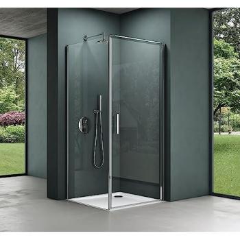 Cabine de douche à angle 100 × 100 cm, receveur paroi, porte pivotante, verre clair, cadre R36 en aluminium