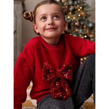 VERTBAUDET Christmas Glow Red Sweatshirt with Sequined Bow (Girls 18M‑2Y)