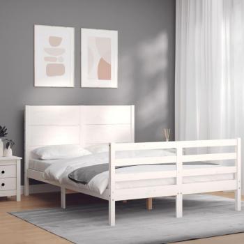 Estructura cama de matrimonio con cabecero de madera maciza blanco Vidaxl