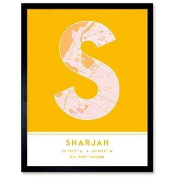 Urban Sharjah UAE Map with Bold Letters