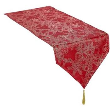 Celebright Red Frosted Snowflake Table Runner, 13 Wide × 90 Long
