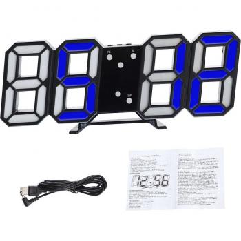 USB Rechargeable 3D LED Wall Clock with Alarm