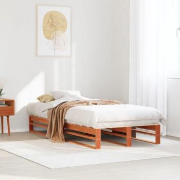 Cadre de chambre en bois pin massif, teinte cire brun – 100×200 cm