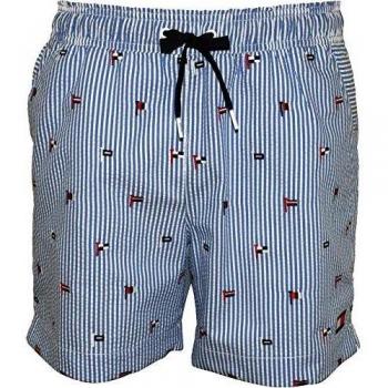 Short de plage Tommy Hilfiger Seersucker brodé drapeau, couleur bleue, taille X-Large