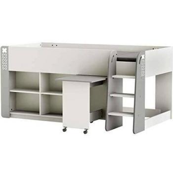 Combiné Lit PEGANE Enfant – Blanc Mat & Gris Foncé – 210,3 x 97,8 x 124,2 cm