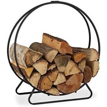 Black Steel Firewood Rack, Circular Log Storage, Indoor Use, 65 x 61 x 26 cm