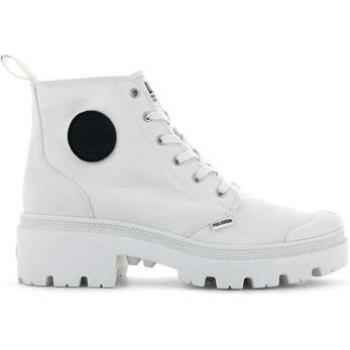 Bottines Palladium Homme, Pallabase Twill – Blanc, Talon Haut, Embout Caoutchouc