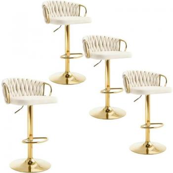 WOLTU Kitchen Counter Bar Chairs – 4 Piece Set, Velvet Cream, Swivel, Height Adjust