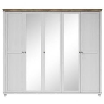 Assia 216 – Armoire de 250 × 220 cm avec 5 portes en blanc et chêne