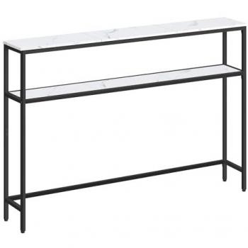 Slim 2-Tier Console Table for Hallway, Marble White and Ink Black