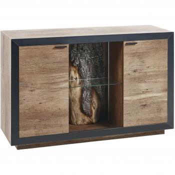 Kommode + Sideboard Set Beliani MARANA – 2 Türen, LED-Licht, hellem Holz/Schwarz