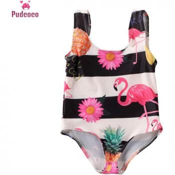 Flamingo Striped Bathing Suit for Toddler Girls 2-6Y