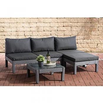 Gartengarnitur „Fiji“ CLP – Polyrattan‑Sitzgruppe, Tisch, Sofa und Hocker in Grau/Anthrazit