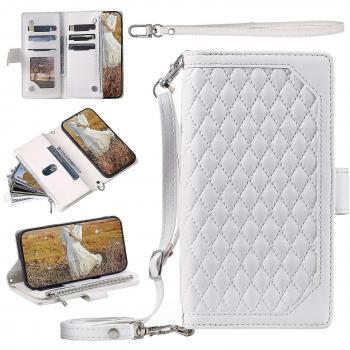 Sacoche étanche pour iPhone 12 Pro : lanyard, portefeuille, zip, cuir blanc