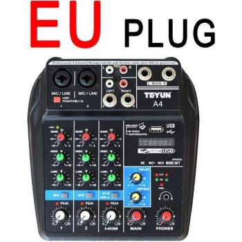 Mixeur audio TEYUN A4, 4 canaux, USB, Bluetooth, enregistrement sur ordinateur, 48V, alimentation fantôme, effet de répétition