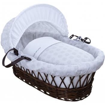 Clair de Lune Speckles Dark Wicker Moses Basket with Adjustable Hood (Grey)