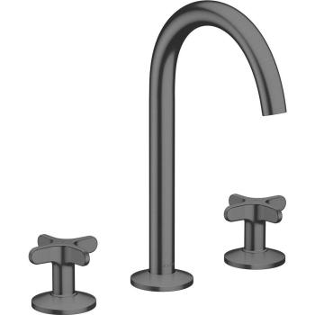 Hansgrohe AXOR One 3‑Loch-Washtischarmatur 170 (48040340) – Ausladung 140 mm, Push‑Open Ablauf, Kreuzgriff, gebürstetes Schwarz‑Chrom