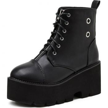Chunky Heel Black Punk Platform Boots for Women
