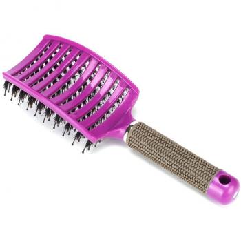 Curved Plastic Massage Comb with Wild Boar Bristles