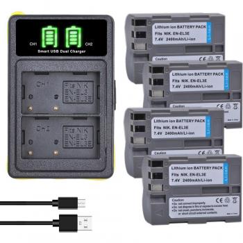 Dual 2400mAh EN-EL3e Batteries with Charger for Nikon D30 D50 D70 D70S D90 D80 D100 D200 D300 D300S