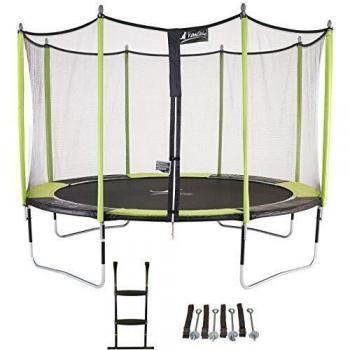 Trampoline de Jardin Géant 426 cm avec Filet, Échelle et Kit d'Ancrage Vert/Noir