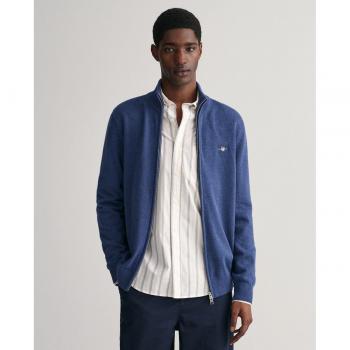 Pull cardigan zippé en coton bleu L