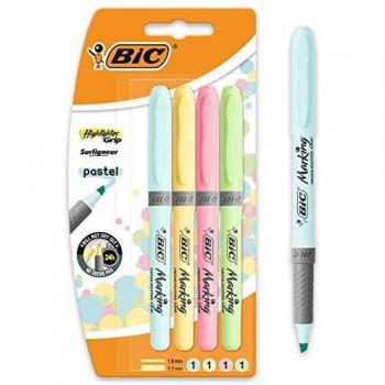Lot de 4 surligneurs à pointe biseautée, BIC