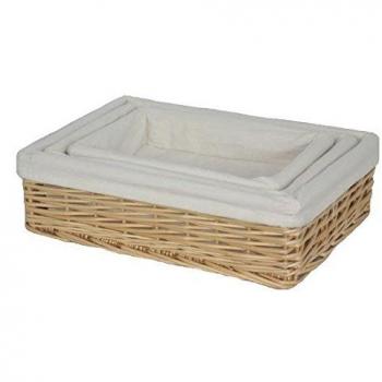 Rectangle Wicker Trays with Lining, Set of Three